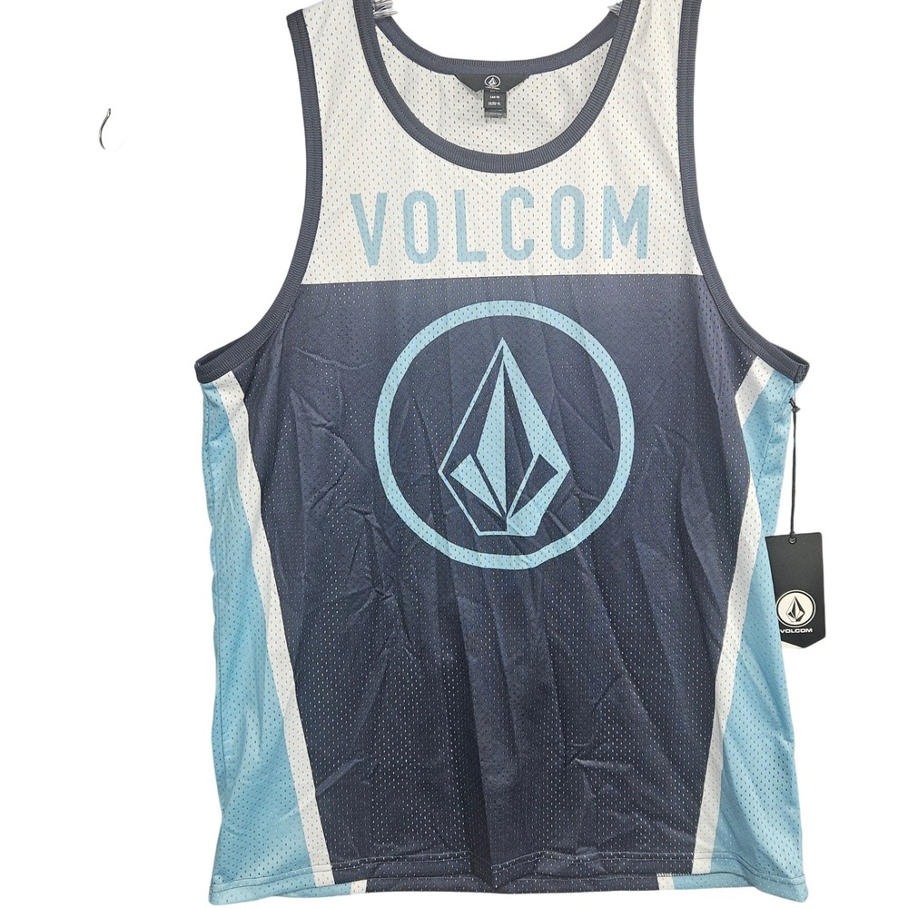 Volcom Mens Mesh Tank Top XL Navy Blue White Colorblock Logo Jersey A02316D3 NWT